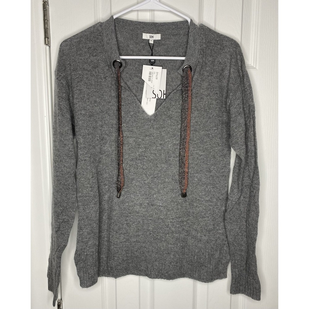 SOH Women's 100% Cashmere Pullover V Neck Sweater Grey Size‎ Small New